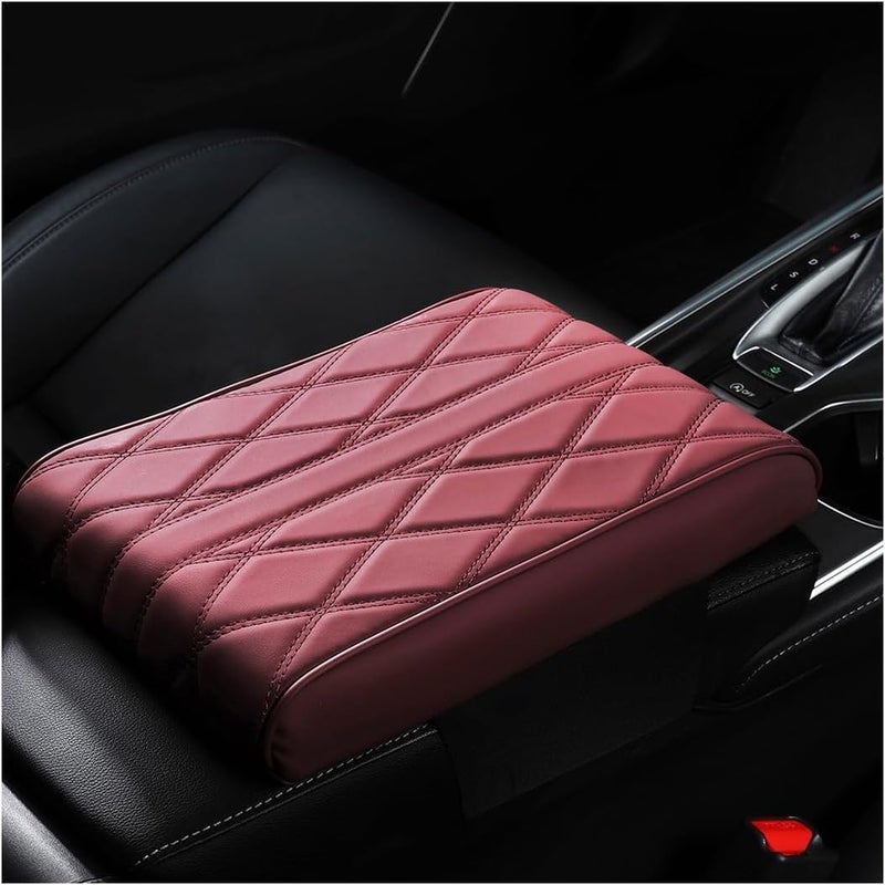 Mandark Car Center Console Cover, Soft Leather Memory Foam Automotive Armrest Seat Box Cushion Pad, Waterproof Comforable Vehicle Arm Rest Mat Accessories, Universal for RV, SUV, Truck (Wine Red) - Image 1